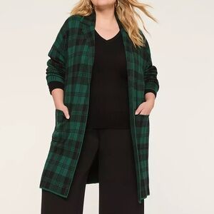 Lane Bryant Green and Black Plaid Cardigan 14/16